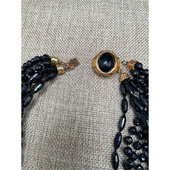 Vintage Multi Strand Plastic Black Beaded Necklace Retro Grandma - Picture 4 of 7